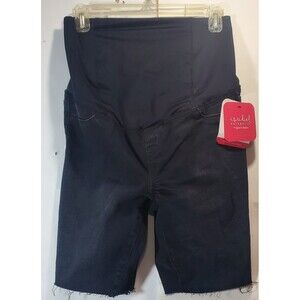 Isabel Maternity Black Denim Bermuda Shorts Sz 4  Crossover Panel Raw Hem